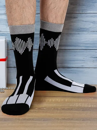 Miniatura 7 de 6 pares de calcetines musicales, regalos para hombres, divertidos calcetines temáticos de música, calcetines novedosos con notas de piano rocker