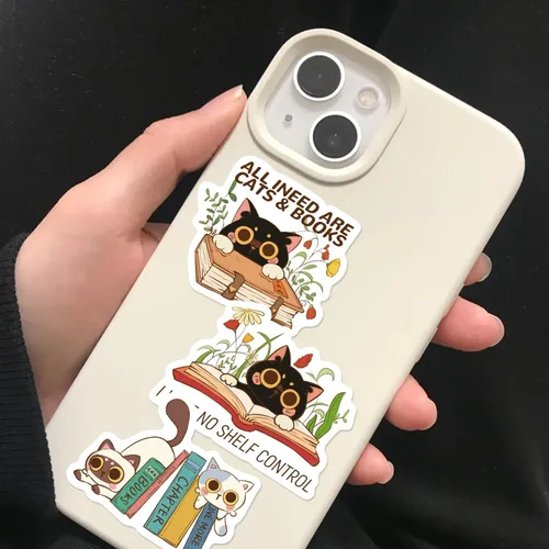 Miniatura 3 de 60 piezas de calcomanías de gatos y libros - Lindas calcomanías de vinilo impermeables de gatitos para amantes de los libros, lectores, álbumes