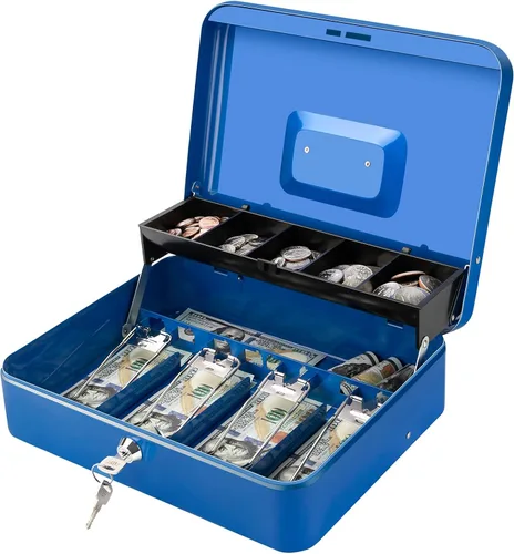 Miniatura 19 de Jssmst - Caja de efectivo de metal grande con bandeja de dinero,Caja de bloqueo