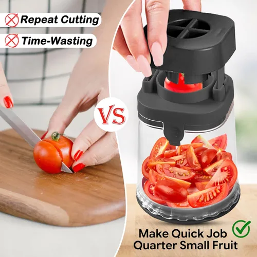 Miniatura 5 de Cortador de frutas pequeño, cortador creativo de fresas y uvas, haciendo rápidamente ensalada de frutas y verduras (negro)