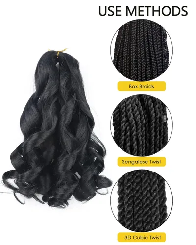 Miniatura 3 de Cabello Rizado Francés para Trenzar de 10 Pulgadas Color 1 Cabello Rizado para Trenzar Pre-Estirado 8 Paquetes Trenzas de Ganchillo de Rizo Francés