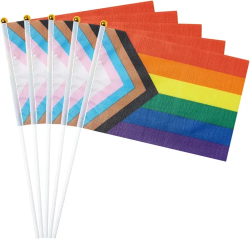 Miniatura 11 de GentleGirl Paquete de 12 banderas de arco iris del orgullo asexual, pequeñas banderas de mano gay LGBT Festival Fiesta Desfiles Decoraciones