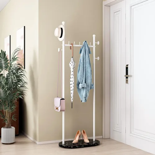 Miniatura 8 de DR.IRON Percheros de ropa negros con base de mármol, percheros modernos independientes negros con estantes para dormitorio, percheros resistentes