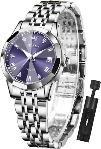 Miniatura 16 de OLEVS - Reloj de mujer de moda, reloj de vestir con diamantes, para mujer, analógico, de cuarzo, acero inoxidable, impermeable, luminoso, con fecha