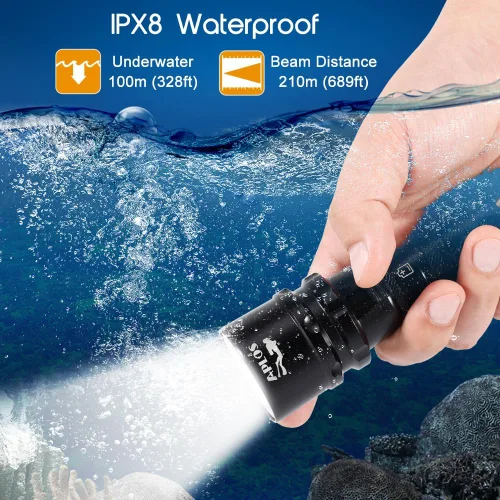 Miniatura 2 de APLOS Luz de buceo AP20 - Linterna de buceo de 2000 lúmenes, linterna submarina impermeable IPX8 con batería recargable y cargador
