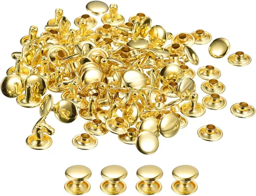 Miniatura 46 de uxcell 100 juegos de remaches de cuero, remaches de doble tapa de 0.236 x 0.315 pulgadas, remaches de metal para reparación de cuero, manualidades