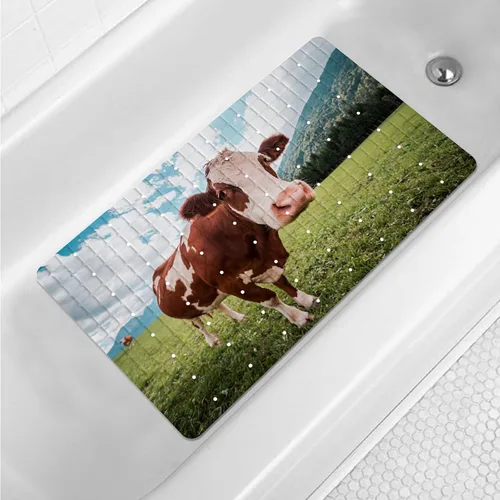 Miniatura 8 de Tapete de baño floral bohemio morado antideslizante con flores abstractas para ducha, tapete de baño botánico para bañera con ventosas y agujeros