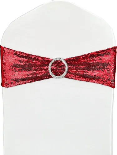 Miniatura 20 de Bandas para Sillas con Lentejuelas Elásticas Lazos de Spandex Poliéster para Fiestas Hotel Bodas Banquetes Decoración - 6 Piezas Aqua Sparkling