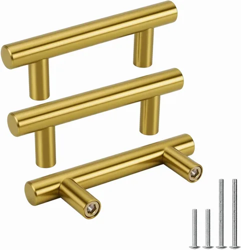 Miniatura 23 de Goldenwarm Paquete de 15 manijas doradas de 2-1/2 pulgadas, tiradores de gabinete de latón cepillado, manijas doradas para cajones de cocina