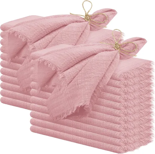 Miniatura 17 de 24 servilletas de tela hechas a mano con flecos beige, 16 x 16 pulgadas, delicadas servilletas de algodón rústico a granel para bodas, cenas, fiestas