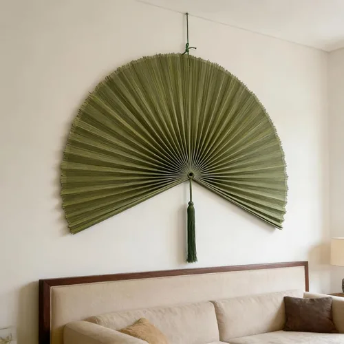 Miniatura 7 de ChumDecor Decoración de pared con abanico, ventilador gigante japonés, arte de pared grande de bambú para cabecera colgante bohemia, ventiladores