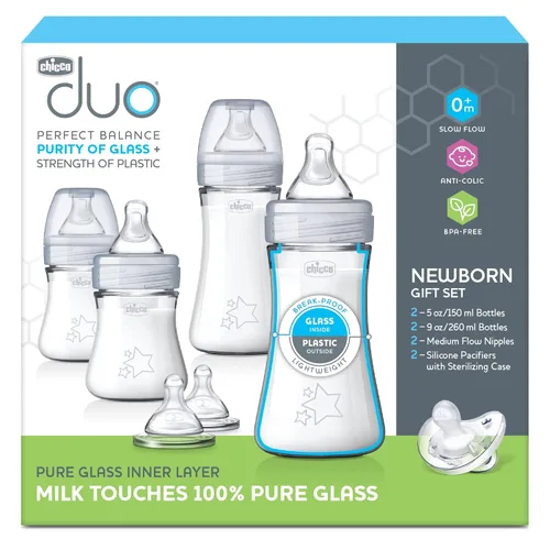 Miniatura 11 de Chicco Duo Set de regalo para bebé recién nacido con biberón híbrido con vidrio Invinci en el interior y plástico en el exterior Seguro para Gris