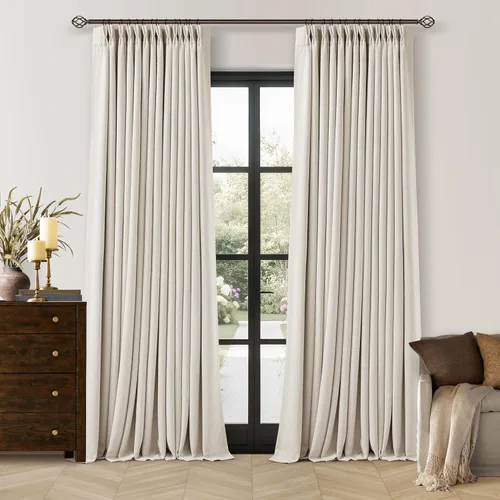 Miniatura 43 de Juego de 2 paneles de cortinas plisadas negras de 80 pulgadas para sala de estar, cortinas plisadas de lino con forro de 80 pulgadas de largo, 100%
