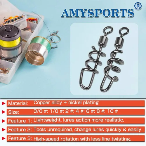 Miniatura 2 de AMYSPORTS Giratorios de pesca Sacacorchos a presión Giratorios de aparejos de pesca Aguas saladas Líder de agua dulce Señuelo línea Conector