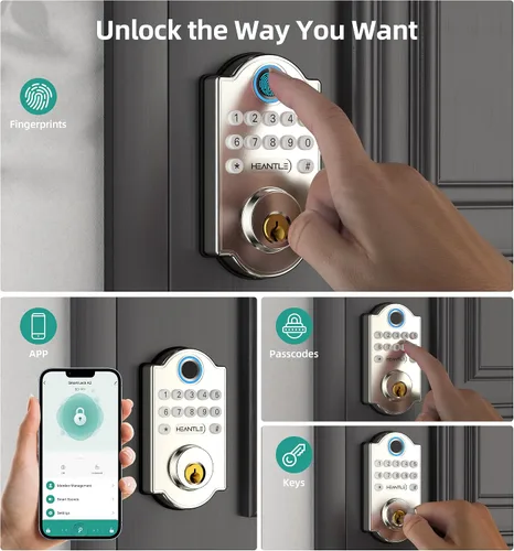 Miniatura 3 de Juego de Cerradura de Puerta con Huella Dactilar sin Llave: Cerradura de Puerta Principal HEANTLE WiFi con Manijas - Conjuntos de Pestillo