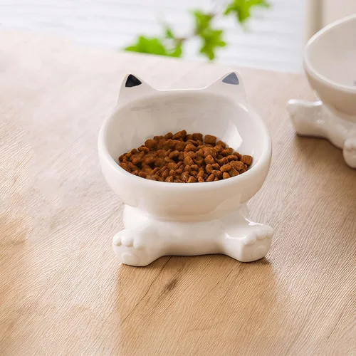 Miniatura 5 de Cuenco elevado para gatos, cuenco elevado de cerámica 3D de 4.9 pulgadas y cuencos para agua, lindos platos para gatitos de 4.5 onzas, antivómitos