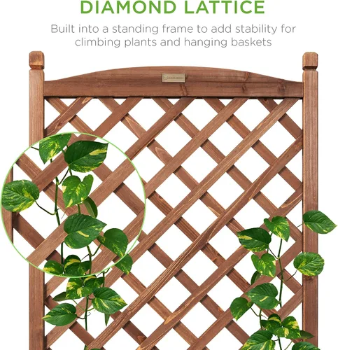 Miniatura 2 de Best Choice Products - Caja de plantación de madera de 48 pulgadas con enrejado de diamante, cama de jardín elevada móvil para plantas trepadoras