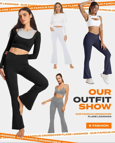 Miniatura 122 de TNNZEET Leggings acampanados negros para mujer, pantalones de yoga cruzados con bolsillos, corte de bota, leggings acampanados