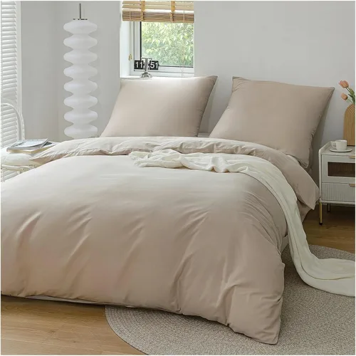 Miniatura 5 de Juego de funda de edredón de algodón, 100% algodón, tela gruesa agradable a la piel, color sólido, juego de cama doble, ropa de cama