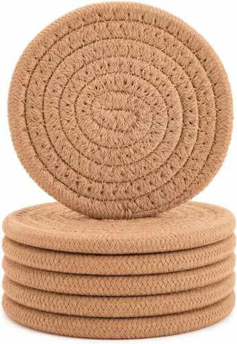 ABenkle Juego de 6 posavasos tejidos para bebidas, posavasos absorbentes bohemios, 4.3 pulgadas, regalo perfecto para inauguración de la casa, Marrón