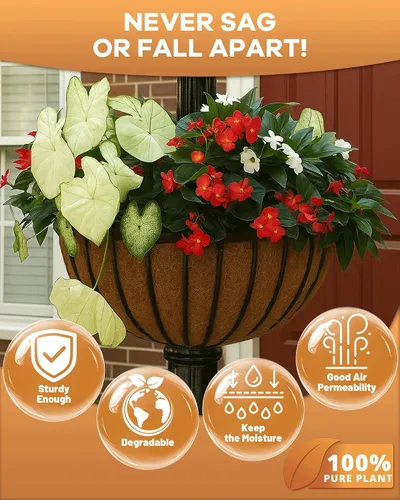 Miniatura 6 de Forro redondo de fibra de coco de 12 pulgadas para plantas, paquete de 2 macetas redondas de coco natural para macetas colgantes, cajas de ventana