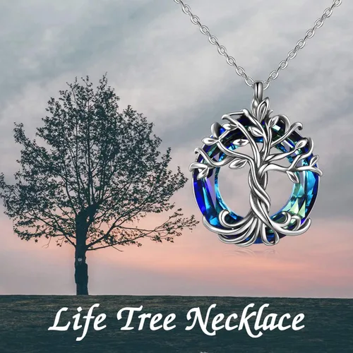 Miniatura 6 de TOUPOP Collar con colgante de árbol de la vida familiar de plata de ley para el día de la madre, con círculo de cristal, regalos para mujeres
