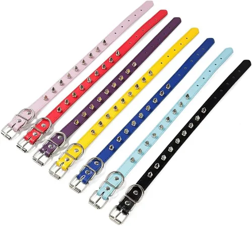 Miniatura 6 de Collar de perro con pinchos para perros pequeños, remache de hongos, piel sintética suave, collar con tachuelas para gato, collar ajustable