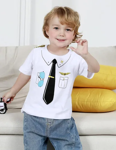 Miniatura 2 de Camiseta de manga corta con estampado de algodón para niños y niños pequeños, camiseta de cuello redondo, 2T-L