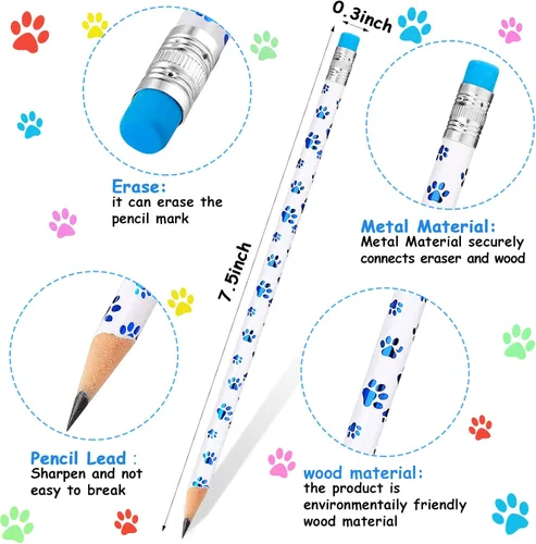 Miniatura 2 de Chinco 36 lápices con estampado de patas, diseño de pata de perro, lápices novedosos de madera con borradores para niños, recuerdos de fiesta