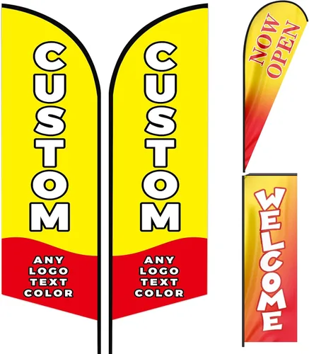 Banderas de plumas publicitarias personalizadas para negocios en exteriores, logotipo personalizado, texto personalizado Swooper bandera abierta de