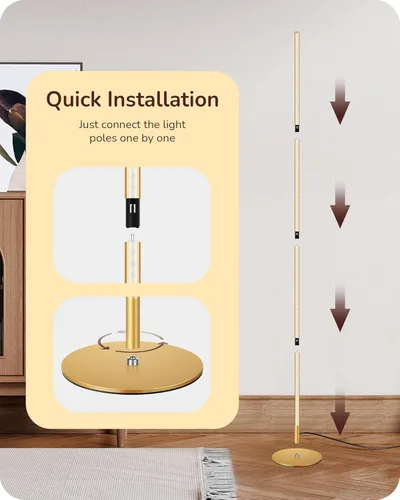 Miniatura 6 de EDISHINE Lámpara de pie LED de esquina, moderna luz delgada y regulable, altura ajustable, lámpara alta minimalista de 57.5 pulgadas para sala