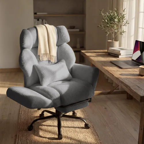 Miniatura 10 de Silla de oficina con reposabrazos abatibles, silla de oficina grande y alta con reposapiés, asiento extra ancho y almohada lumbar, silla ergonómica