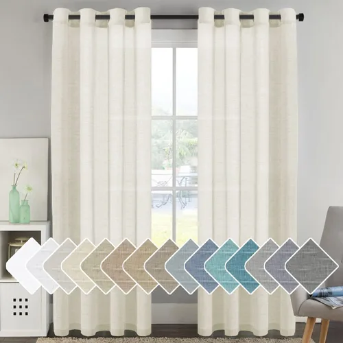 Miniatura 20 de Paneles elegantes de cortina de lino natural, cortinas de lino semitranslúcidas de eficiencia energética/paneles de cortina con ojales de níquel