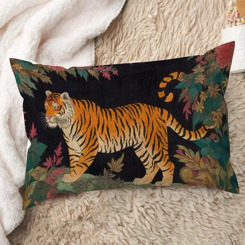 ArogGeld Fundas de almohada decorativas de tigre, diseño de flores coloridas, diseño de tigre, chinoiserie, para sala de estar, 12 x 20 pulgadas,