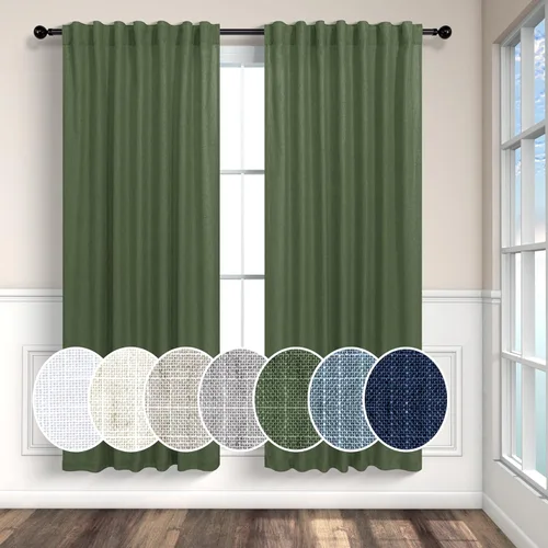 Miniatura 104 de Cortinas de lino azul de 84 pulgadas de largo para sala de estar; juego de 2 paneles con lengüeta trasera; cortinas con dobladillo para barra; Azul