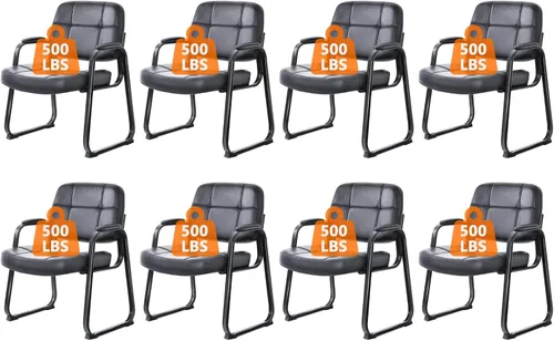 Miniatura 41 de CLATINA Silla de cuero para invitados de oficina, silla de recepción sin ruedas con reposabrazos y soporte de madera, sillón de escritorio