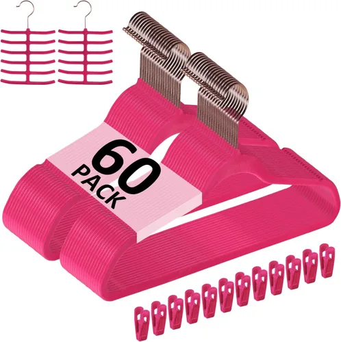 Miniatura 34 de VECELO Perchas de terciopelo de alta calidad resistentes (paquete de 60), antideslizantes y ahorran espacio con 8 clips para los dedos y soporte