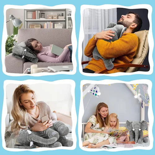 Miniatura 5 de Animales de peluche de elefante gigante de gran tamaño de 24 pulgadas, almohada de elefante de peluche grande, regalo gris para niños, novia