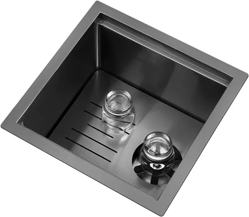 Miniatura 3 de Fregadero de barra de 15 pulgadas, fregadero de cocina de acero inoxidable T-304 de calibre 16 con enjuague de vidrio, montaje inferior o caída
