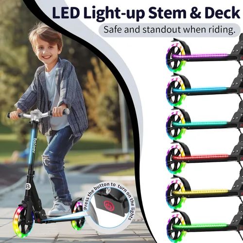 Miniatura 2 de BELEEV V8 Scooters para niños a partir de 6 años con cubierta iluminada, scooter plegable de 2 ruedas para adultos y adolescentes, 4 de altura Negro