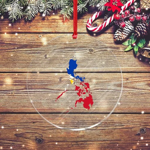 Adorno acrílico de Navidad de 3 pulgadas con forma de mapa de país, bandera nacional de Filipinas, recuerdo acrílico impreso de dos caras para Año