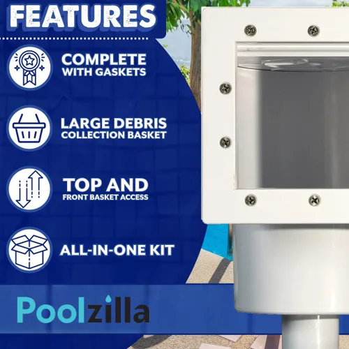 Miniatura 5 de Poolzilla Kit completo estándar de skimmer de pared para piscina sobre el suelo, blanco