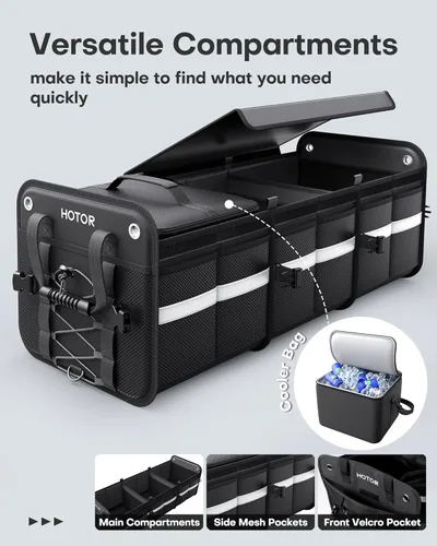 Miniatura 2 de HOTOR Organizador de maletero, organizador de automóvil de 3 compartimentos y almacenamiento con bolsa refrigeradora, organizador de almacenamiento