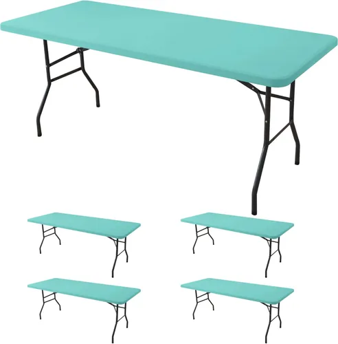 Mantel de elastano para mesas rectangulares de 6 pies, paquete de 4 unidades, color azul aguamarina, para picnic al aire libre, manteles elásticos