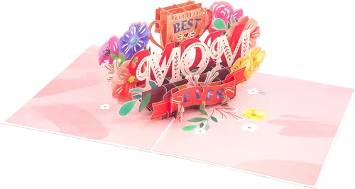 Miniatura 2 de PopLife Tarjeta desplegable 3D con texto en inglés "Best Mom Ever", tarjeta para el día de la madre, cumpleaños floral, felicitaciones, mejora