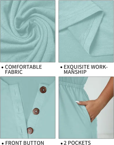 Miniatura 51 de Holipick Vestidos de verano para mujer, talla grande, casual, con bolsillos, acampanado, con botones, sin mangas, cuello en V