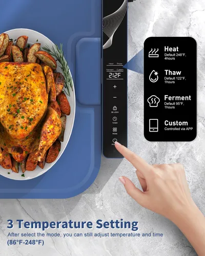 Miniatura 2 de Tapete de calentamiento de alimentos extra grande de 37 x 15 pulgadas con control de aplicación, bandeja de calentamiento eléctrica de temperatura