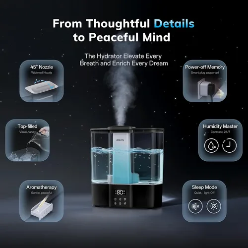 Miniatura 5 de AEOCKY Humidificador Geek Level para bebé, humidificadores ultrasónicos silenciosos para dormitorio, cuarto de bebé con luz ambiental, difusor