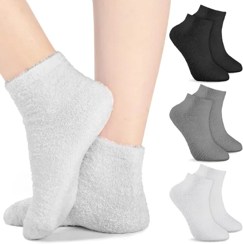 Miniatura 9 de Janmercy 3 pares de calcetines Aloe con gel hidratante para spa, calcetines de dormir esponjosos con loción no deslizante para pies secos