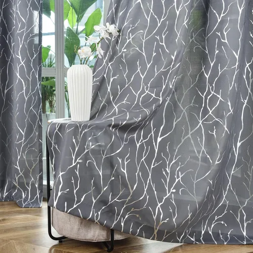 Miniatura 9 de Kotile Cortinas traslúcidas de rama de árbol – Cortinas traslúcidas grises con estampado de rama de árbol en lámina dorada metálica de 63 pulgadas